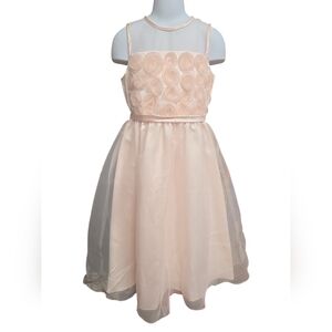Girls Long Organza Dress With Rosette Detail